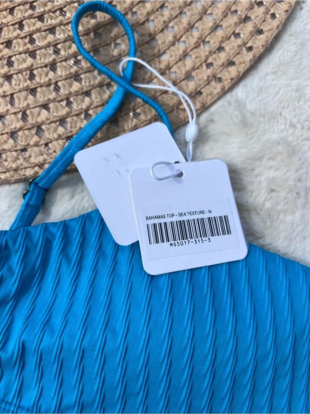 Monday Swimwear Bahamas Sea Texture Wrap Bikini Top NWT Blue Medium
